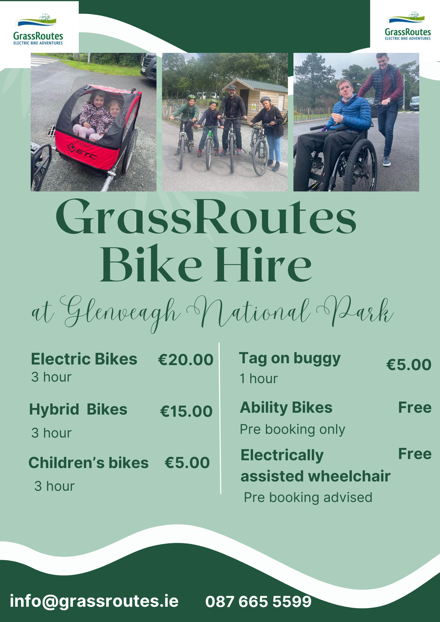 Pricelist of Grassroutes Bike Hire